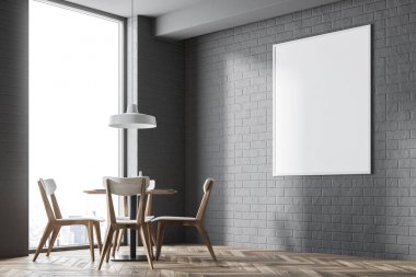 Gri tuğla modern café köşesi, poster