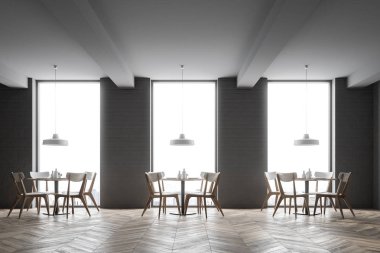 Bir gri tuğla çatı kafe iç