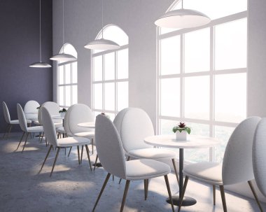 Beyaz mor Restoran köşe, büyük pencereler