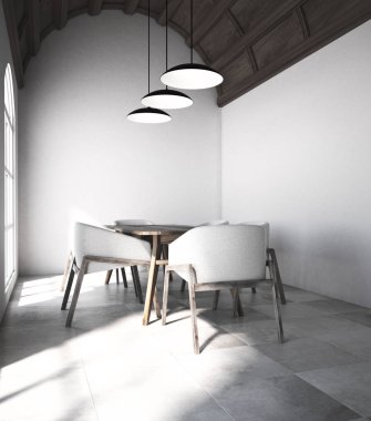 Rahat tavan Restoran iç, yan görünüm