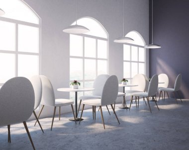 Beyaz mor Restoran, büyük pencereler, yan görünüm