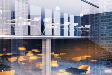 Gri loft modern café iç, tonda iki kat sayısı