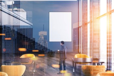 Gri loft modern café iç, poster, adam