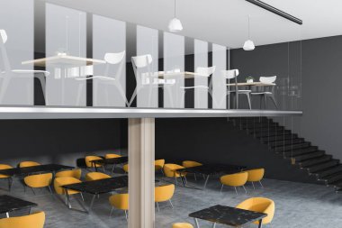 Gri modern café iç, iki kat sayısı
