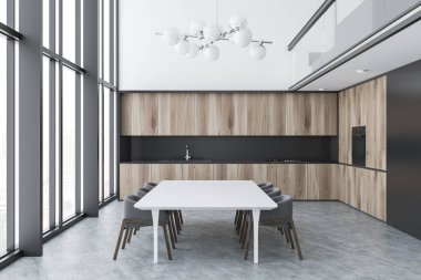 Çatı katı mutfak ve yemek odası, ahşap mutfak tezgahı