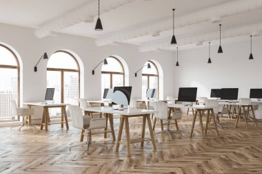 Loft beyaz açık alan office köşe, ahşap