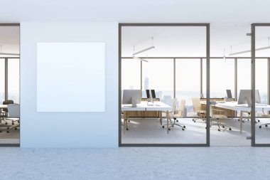 Mavi duvar office lobi, kare afiş
