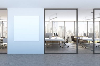 Mavi duvar office lobi, kare poster, cityscape