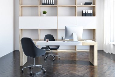 Şirket yöneticisi office iç, ahşap kitaplık