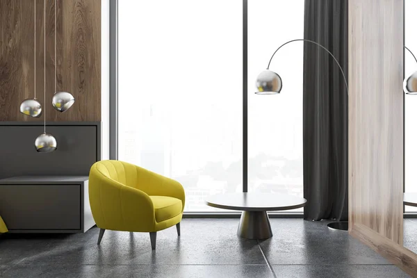Интерьер гостиной, желтое кресло — стоковое фото