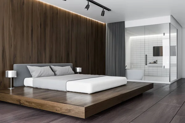 Esquina dormitorio de lujo de madera oscura — Foto de Stock