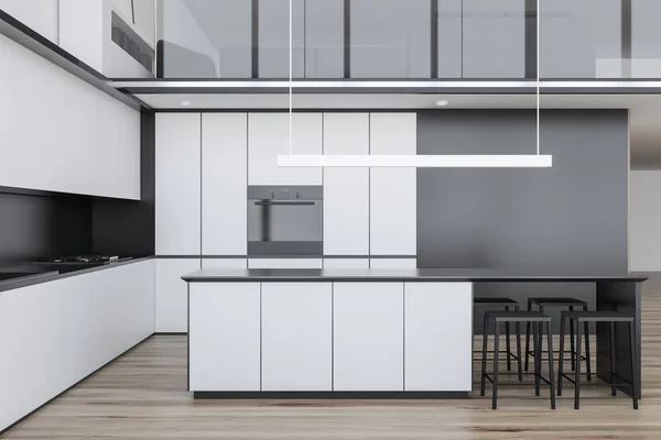 Modern konyha fehér és szürke belső — Stock Fotó