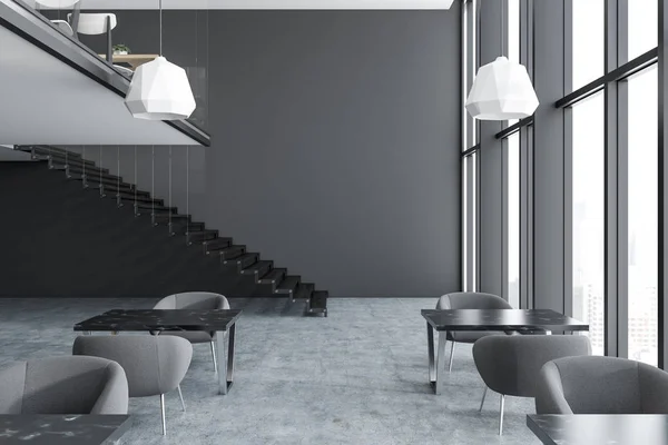 Interiér moderní kavárny šedá podkroví — Stock fotografie