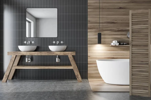 Baño gris y de madera — Foto de Stock