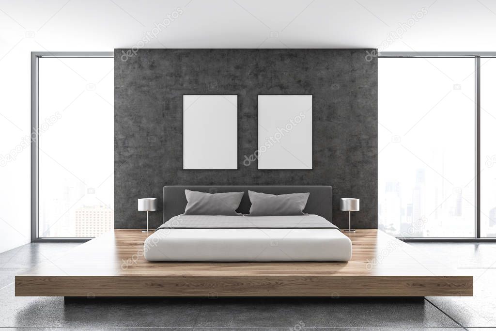 Concrete wall Scandinavian bedroom, posters