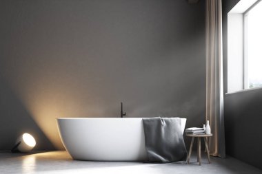 Gri banyo perde yakın, önden görünüm