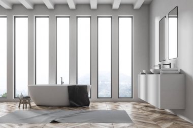 Çift lavabo beyaz banyo küvet ile yan görünüm