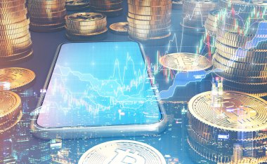 Smartphone, bitcoins, grafik
