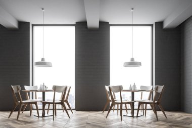 Gri tuğla çatı kafe iç