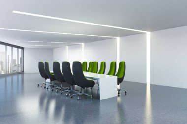 Beyaz toplantı odası, yeşil Ofis koltukları