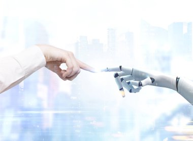 İnsan ve robot eller, bulanık şehre girmelerini