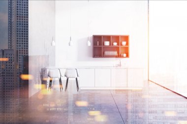 Beyaz ve gri panoramik mutfak iç tonda