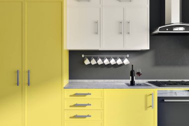 Sarı sayaçları gri duvar mutfak, yakın çekim