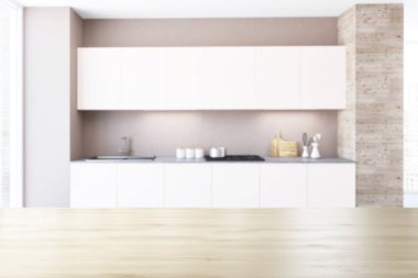 Beyaz mutfak iç, önden görünüm, tablo