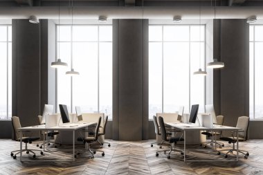 Koyu gri duvar ofis iç yan görünüm