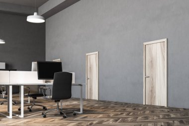 Koyu gri duvar ofis iç, kapılar