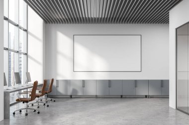 Loft beyaz açık alan ofis, beyaz tahta