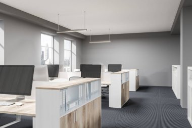 Gri ve ahşap açık alan office köşe