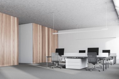 Beyaz ve koyu ahşap ofis köşe