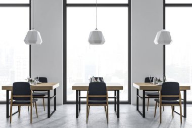 Restoran iç, gri duvarlar çatı