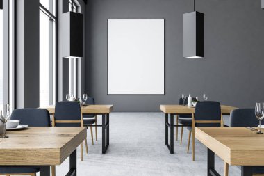 Gri modern iç mekan, poster bar