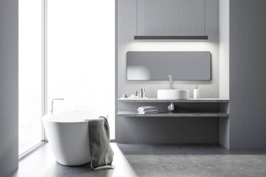 Loft beyaz banyo lavabo ile bir küvet