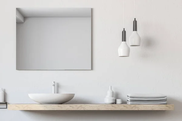 Bathroom sink, square mirror close up — Stock Photo, Image