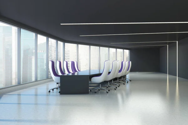 Panoramic meeting room, purple armchairs