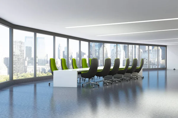 Panoramic meeting room, green office chairs