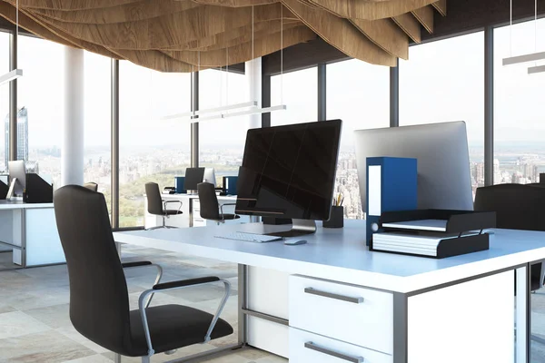 黒い椅子のオープン スペースのオフィスをクローズ アップ — ストック写真
