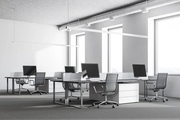 Loft biały biuro rogu, betonu — Zdjęcie stockowe