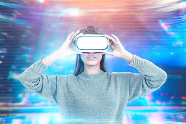 Woman in VR glasses, futuristic interface — Stock Photo, Image
