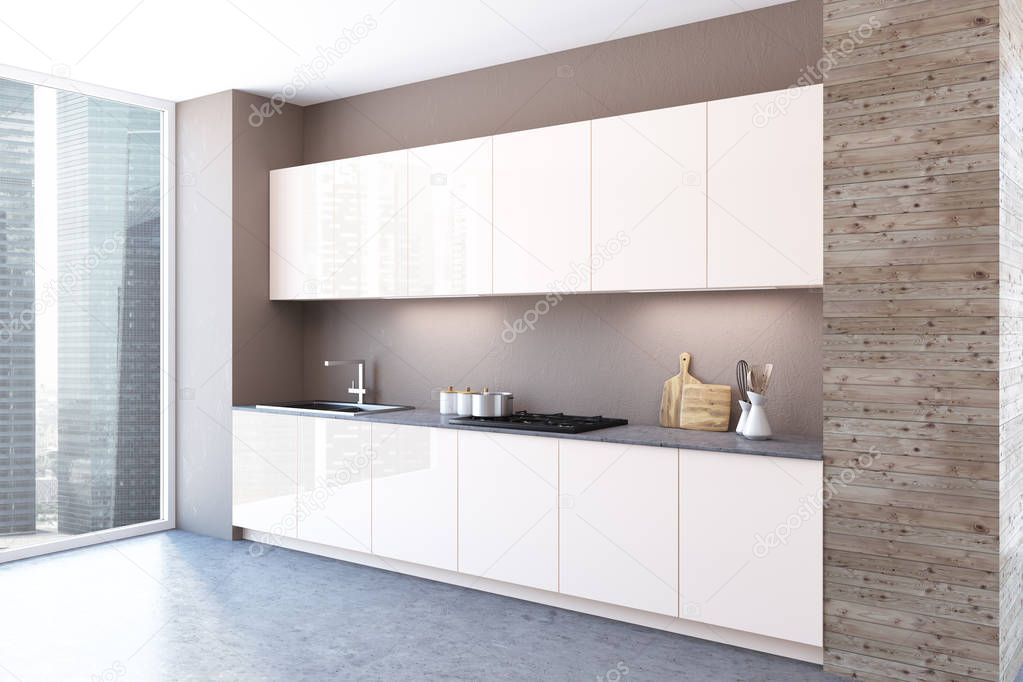 White kitchen interior, side view