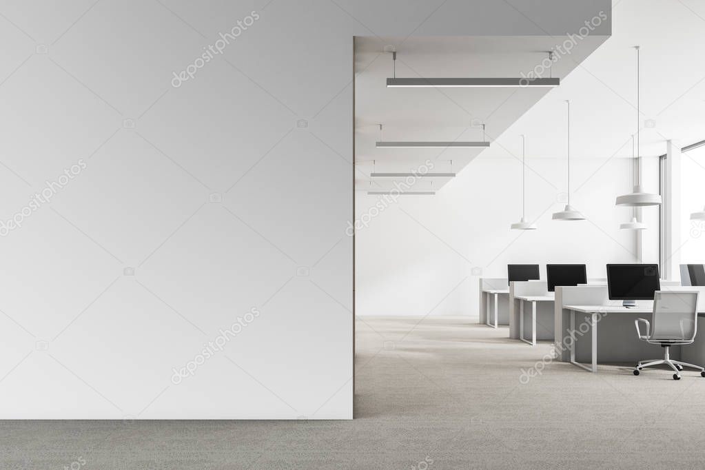 Loft white office interior, mock up wall