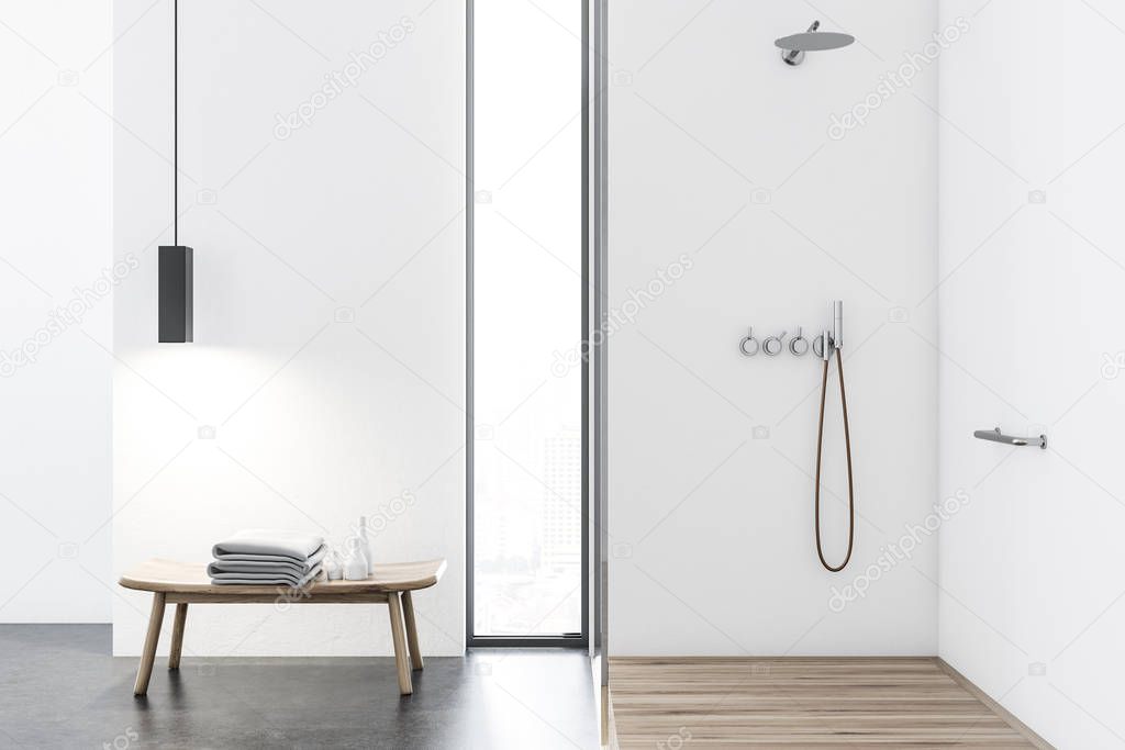 White bathroom with a shower