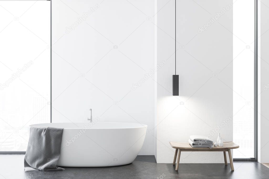 Loft white bathroom with a tub