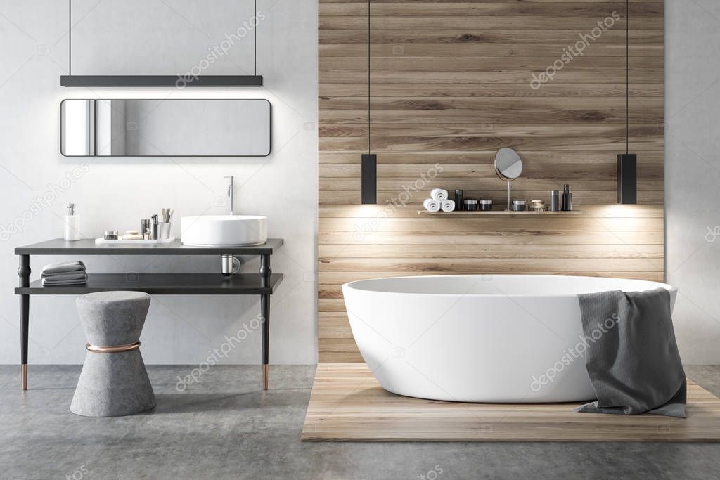 White and wooden luxury bathroom