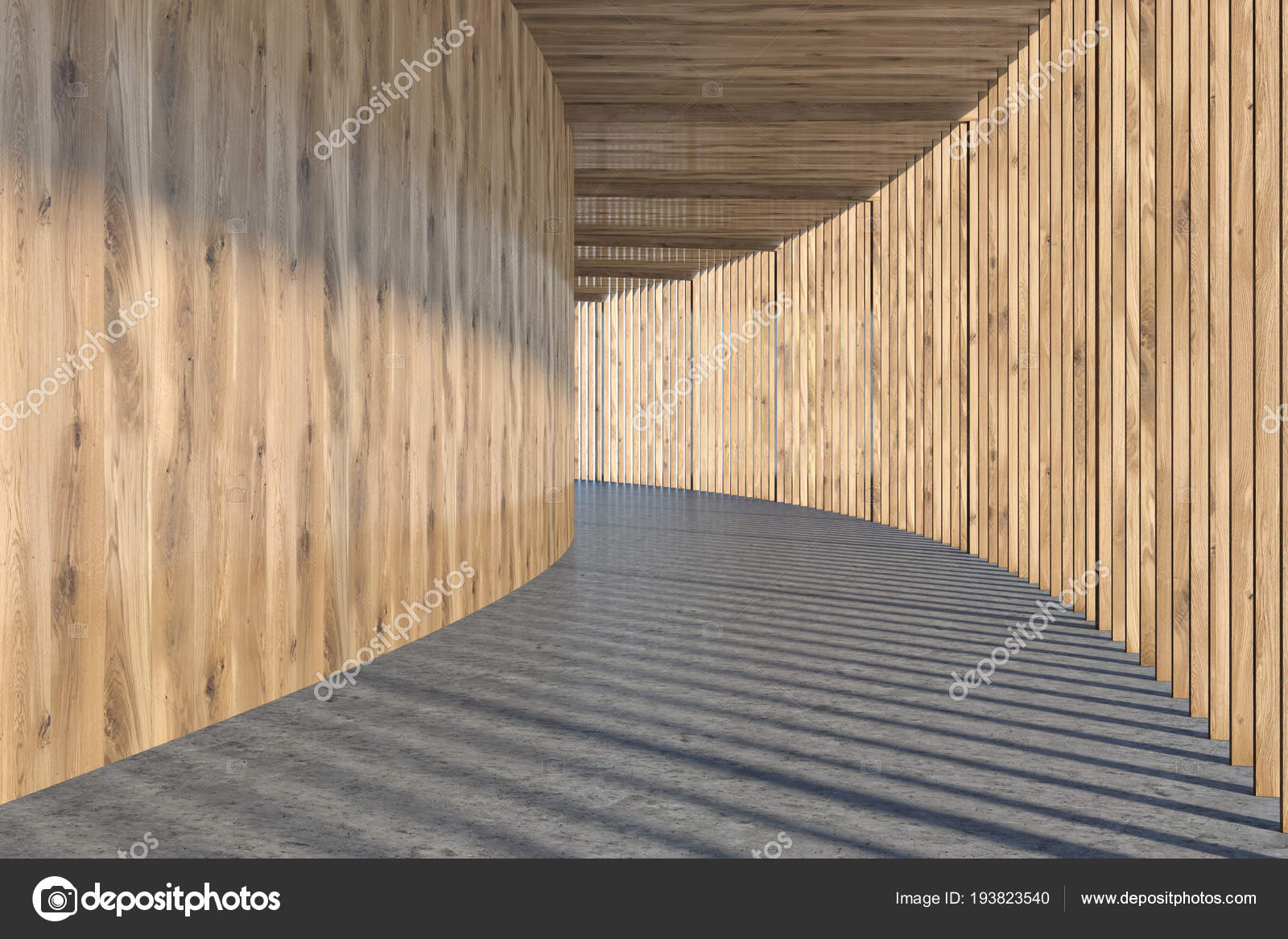 Wooden Wall Hall Building Concrete Floor Interior Design