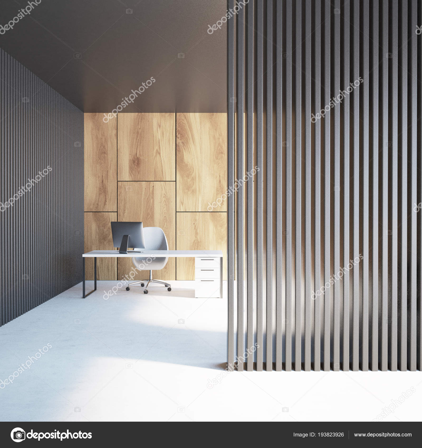 Wooden Black Wall Ceo Office Interior White Floor White