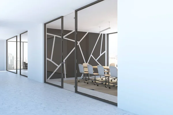 Interior Sala Reuniões Panorâmica Preta Com Piso Concreto Uma Longa — Fotografia de Stock